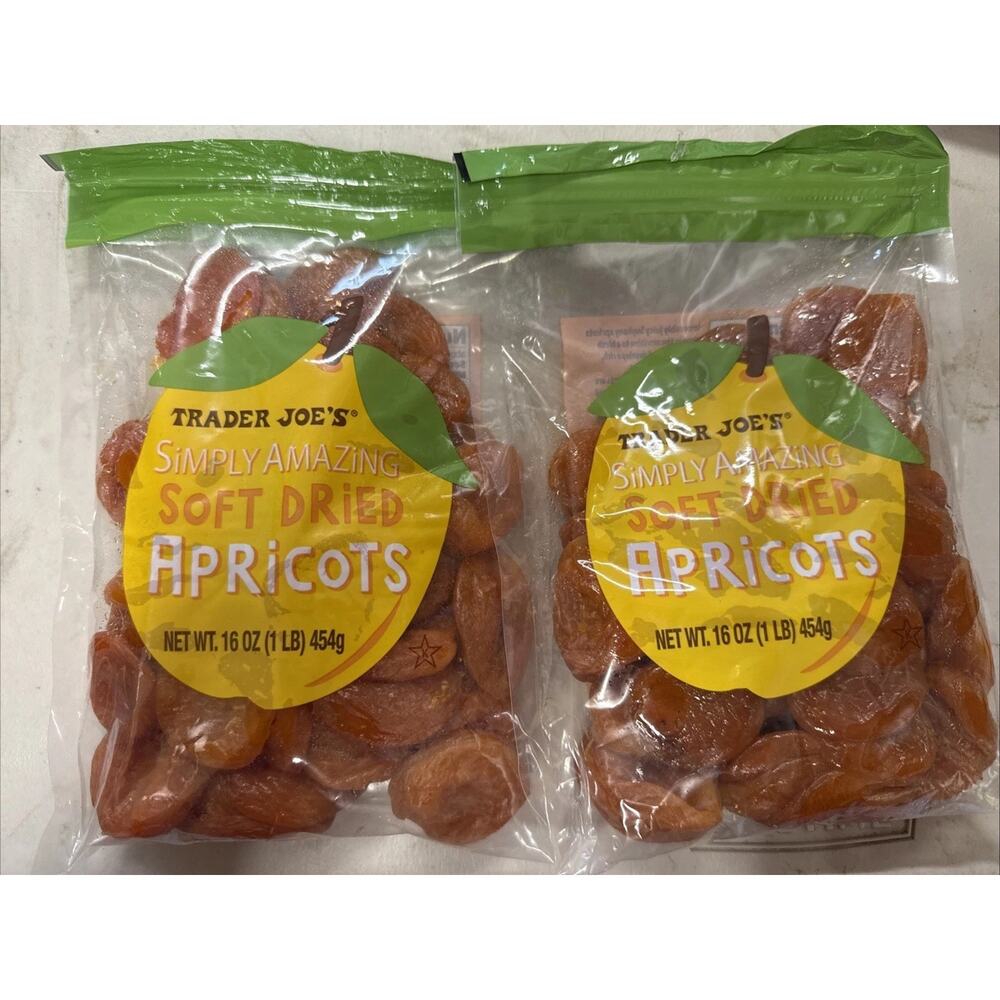 2 Packs Trader Joe's Soft Dried Apricots 16 oz Each Bag Total 32 oz